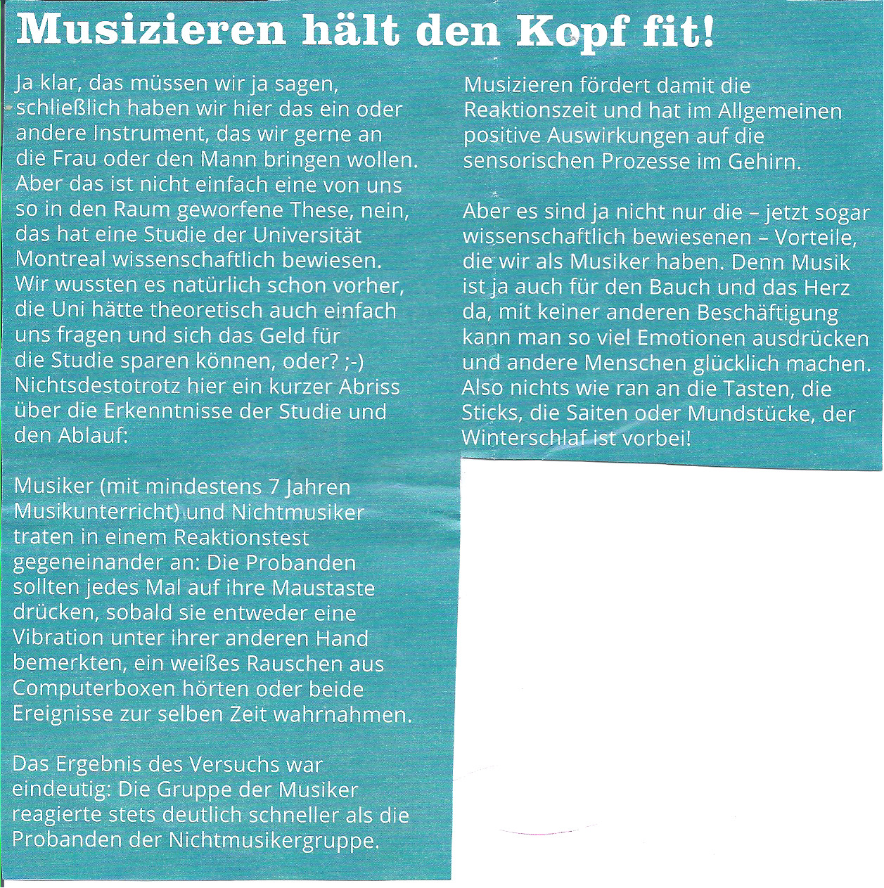 Musik h&auml;lt den Kopf fit